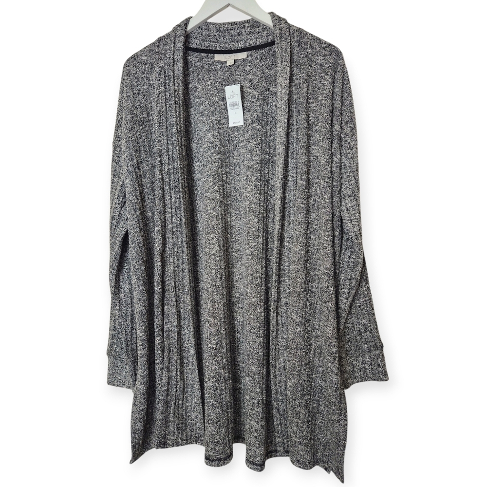 Ann Taylor Loft Chic Marled Neutral Career Open Front Cardigan Size L - Picture 7 of 9